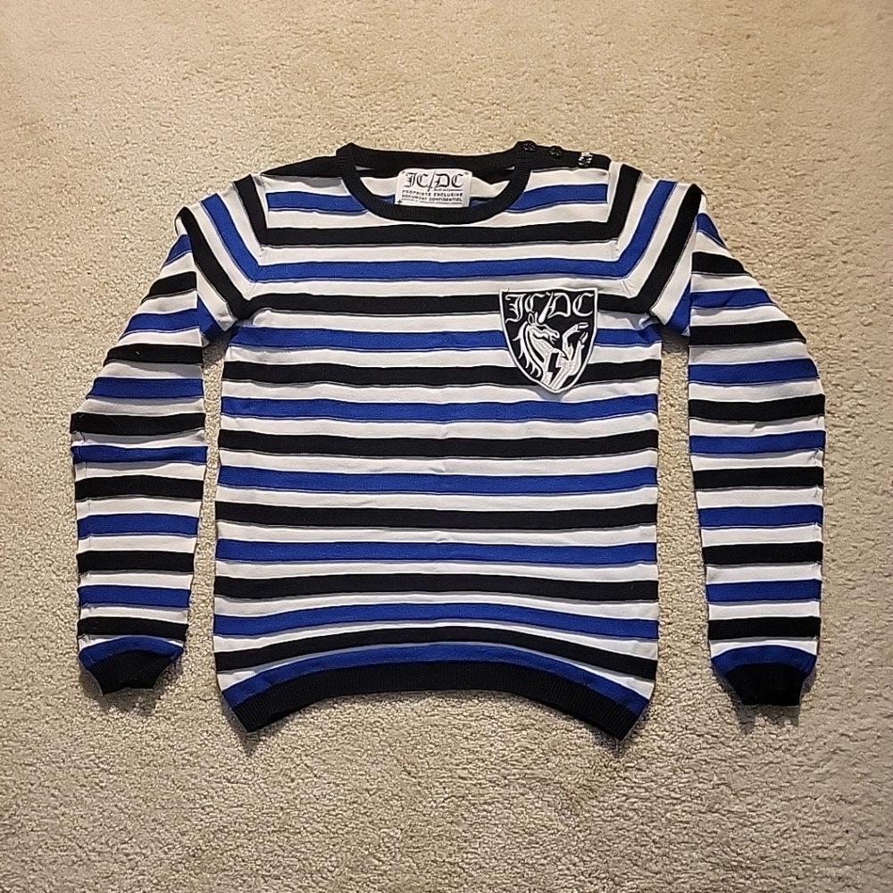 Vtg Castelbajac Striped Sailors Mariniere Blue and Black Knit Top Sz S